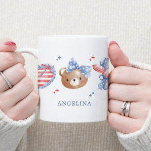 Preppy Watercolor Bows 4th Of July Monogram Coffee Mug