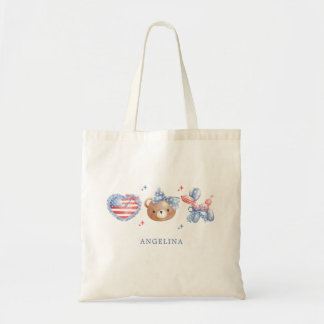 Preppy Watercolor Bows 4th Of July Monogram Tote Bag