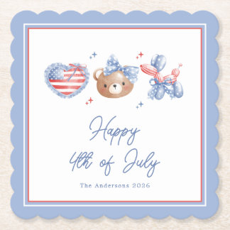 Preppy Watercolor Bows 4th Of July Paper Coaster