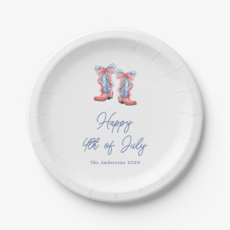 Preppy Watercolor Bows 4th Of July Paper Plate