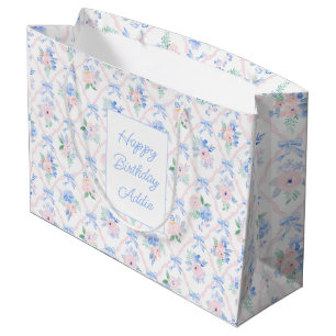 Preppy Watercolor Bows and Floral Customisable Large Gift Bag