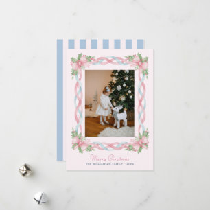 Preppy Watercolor Bows Christmas Photo Holiday Card