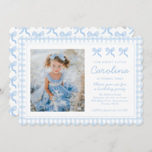 Preppy Watercolor Bows Gingham Custom Photo Invitation