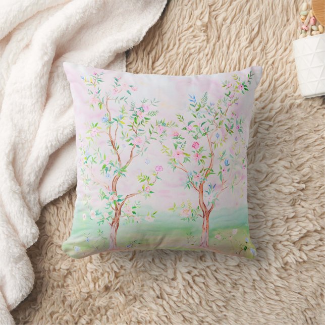 Preppy Watercolor chinoiserie floral Cushion (Blanket)