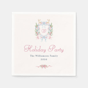 Preppy Watercolor Christmas Holiday Party Initial Napkin
