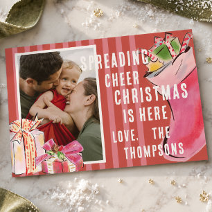 Preppy Watercolor Christmas Stocking Photo Holiday Card