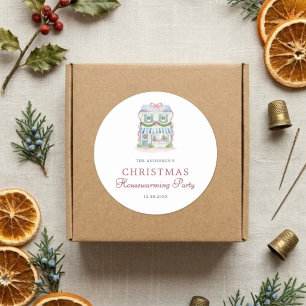Preppy Watercolor House Merry Christmas Classic Round Sticker