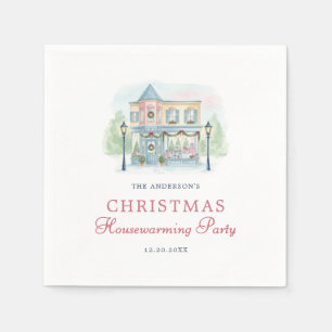 Preppy Watercolor House Merry Christmas Napkin