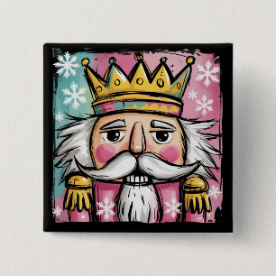 Preppy Watercolor Nutcracker Santa Christmas Girly 15 Cm Square Badge