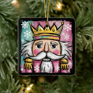 Preppy Watercolor Nutcracker Santa Christmas Girly Ceramic Ornament
