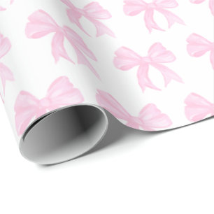 Preppy watercolor pink bows wrapping paper