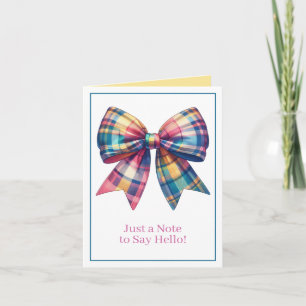 Preppy Watercolor Plaid Bow Personalized Note Card