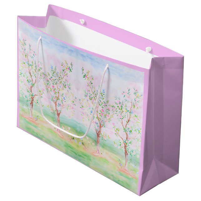 Preppy Watercolor Pretty Chinoiserie Lavender Large Gift Bag (Front Angled)