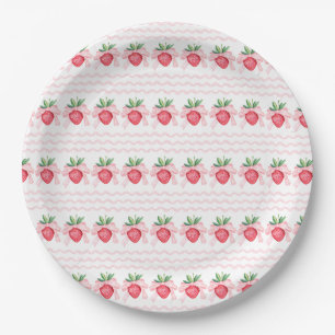 Preppy Watercolor Strawberries Berry Sweet Paper Plate