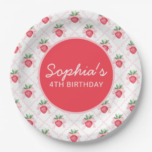 Preppy Watercolor Strawberries Berry Sweet Paper Plate