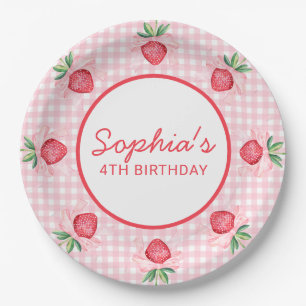 Preppy Watercolor Strawberries Berry Sweet Paper Plate