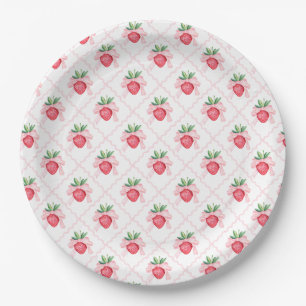Preppy Watercolor Strawberries Berry Sweet Paper Plate