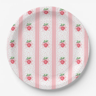 Preppy Watercolor Strawberries Berry Sweet Paper Plate