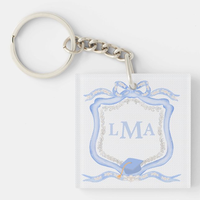 Preppy Wedgewood Monogram Graduation Key Ring (Front)