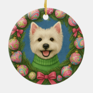 Preppy Westie Ceramic Ornament