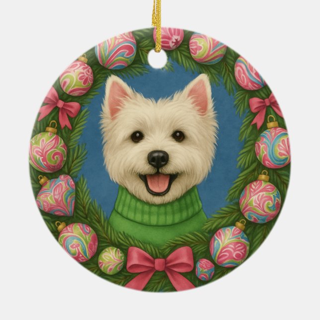 Preppy Westie Ceramic Ornament (Back)