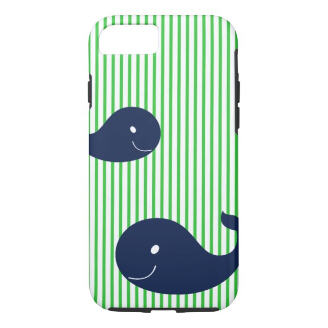 Preppy Whale Navy Green Stripe iPhone 7 case  (Back)
