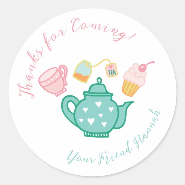 Preppy Whimsical Tea Party  Classic Round Sticker (Front)