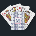 Preppy White Blue Octagon Monogram Initial Playing Cards<br><div class="desc">These preppy monogram white navy cards are perfect for hand and foot,  hearts,  poker and whichever other card game your family likes to play. Personalise with an initial. This white navy octagon pattern can be found on other items in my store,  PageCreativeDesigns.</div>