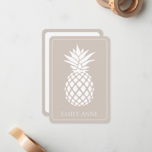 Preppy White Pineapple on Beige Card (Front/Back In Situ)