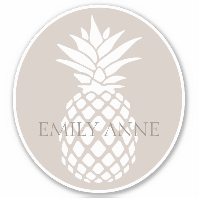 Preppy White Pineapple on Beige Personalized (Front)