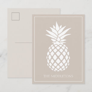 Preppy White Pineapple on Beige Postcard