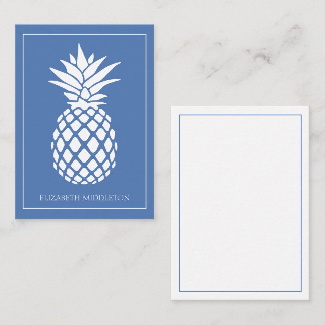 Preppy White Pineapple on Blue Card (Front/Back)