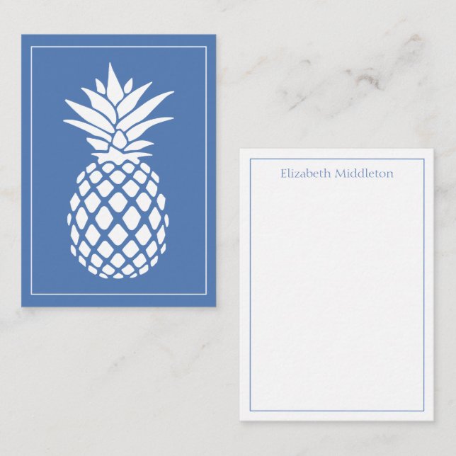 Preppy White Pineapple on Blue Card (Front/Back)