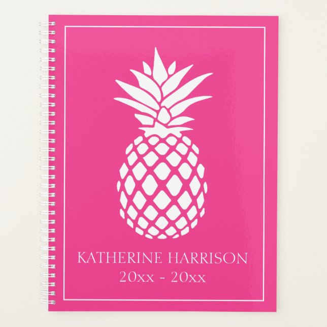 Preppy White Pineapple on Pink Planner (Front)