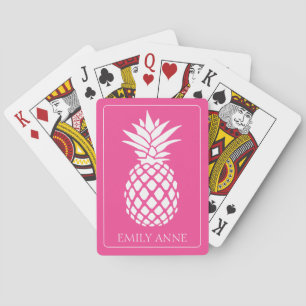 Preppy White Pineapple on Pink Playing Cards