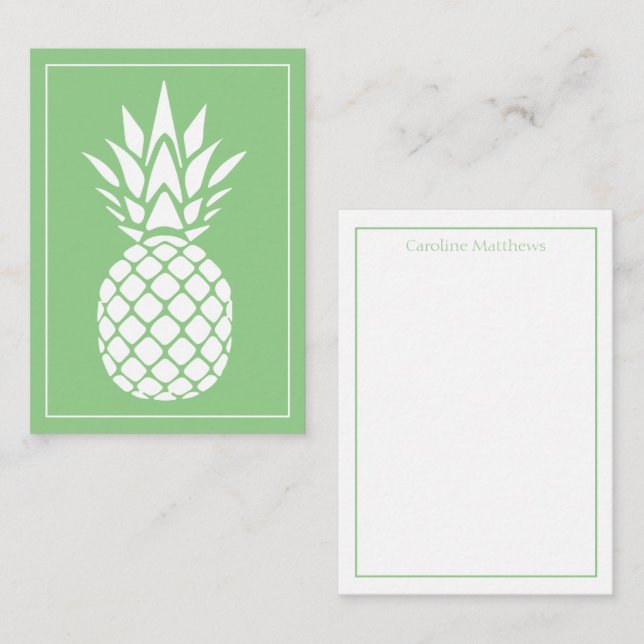 Preppy White Pineapple on Sage Green Card (Front/Back)