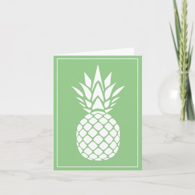 Preppy White Pineapple on Sage Green Note Card (Front)