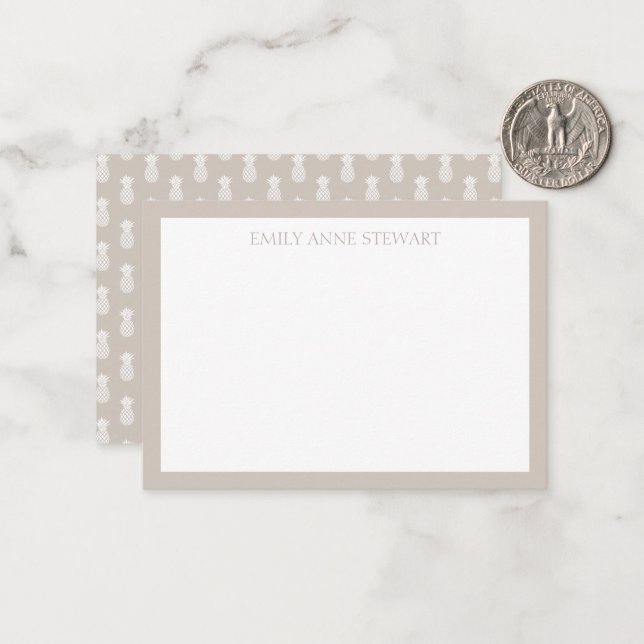 Preppy White Pineapples on Beige Card (Front/Back In Situ)