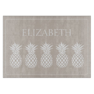 Preppy White Pineapples on Beige Personalised Cutting Board