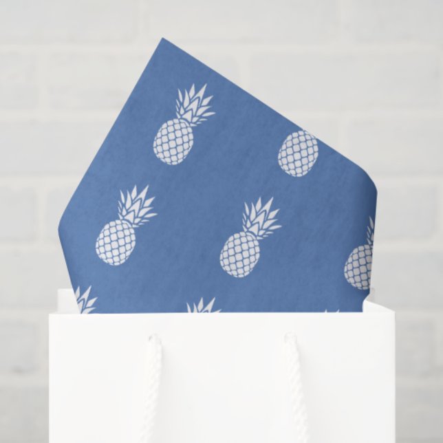 Preppy White Pineapples on Blue Tissue Paper (Gift Bag)