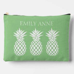 Preppy White Pineapples on Sage Green Accessory Pouch