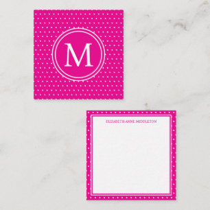 Preppy White Polka Dots on Bright Pink Monogram Card