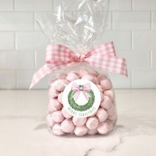 Preppy Wreath with Pink Gingham Bow  Classic Round Sticker