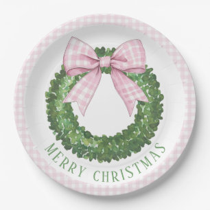 Preppy Wreath with Pink Gingham Bow  Paper Plate