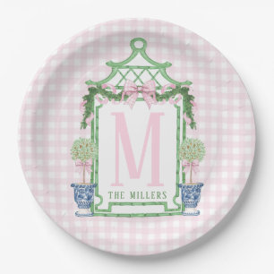 Preppy Wreath with Pink Gingham Bow  Paper Plate