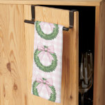 Preppy Wreath with Pink Gingham Bow  Tea Towel<br><div class="desc">This design has a Preppy boxwood wreath with a pink gingham bow.</div>