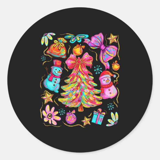 Preppy Xmas Coquette Bow Lace Merry Bright Christm Classic Round Sticker (Front)