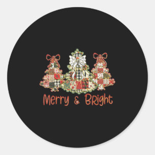 Preppy Xmas Coquette Bow Lace Merry Bright Christm Classic Round Sticker
