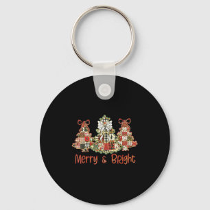 Preppy Xmas Coquette Bow Lace Merry Bright Christm Key Ring