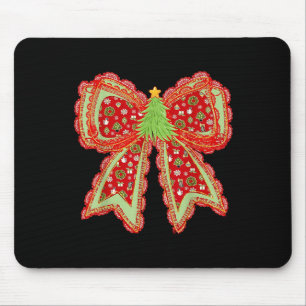 Preppy Xmas Coquette Bow Lace Merry Bright Christm Mouse Pad
